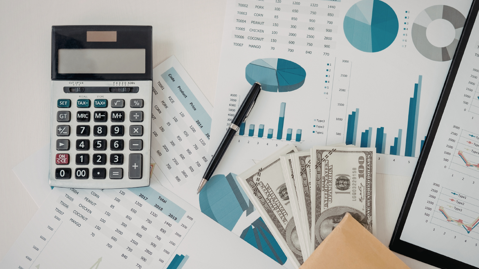 calculator and financial documents